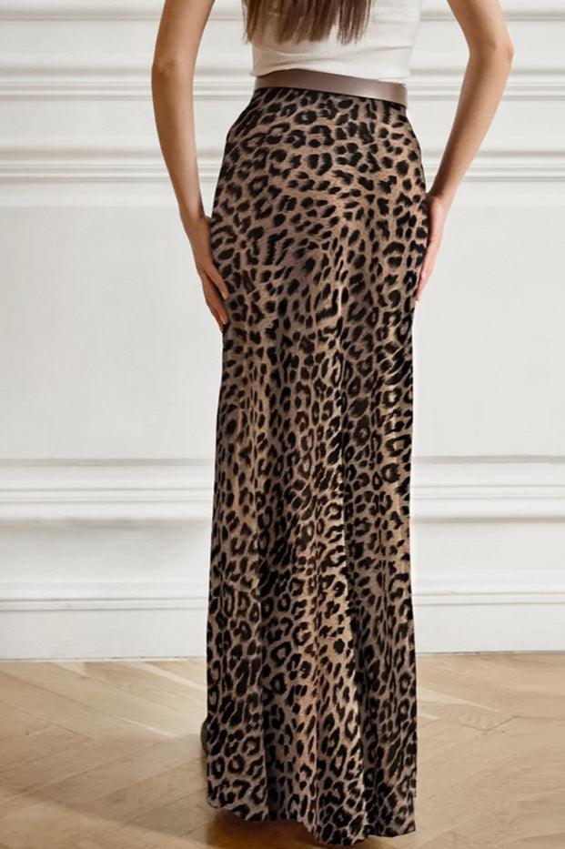 Leopard Chiffon Mermaid Maxi Skirt