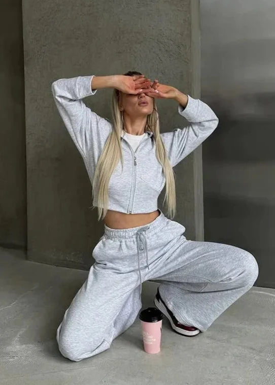 Pink Breeze - Hooded Zip-up Two-piece Set