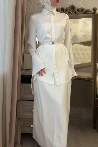 Satin Blouse With Fitted Skirt Two Piece Set