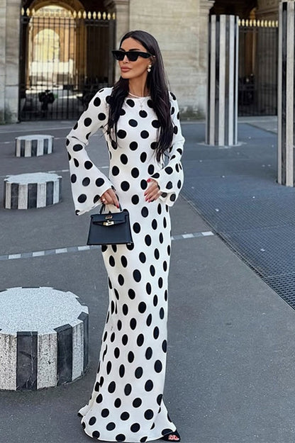 Polka Dot Bell Sleeve Maxi Dress