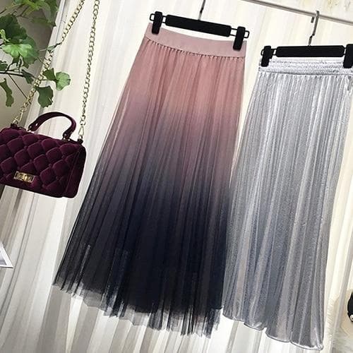 Contrast Color Gradient Long Tulle Skirt