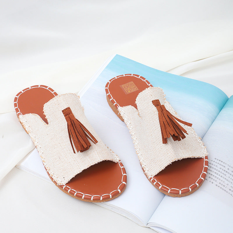 Fashionable Tassel Flat Beach Sandals