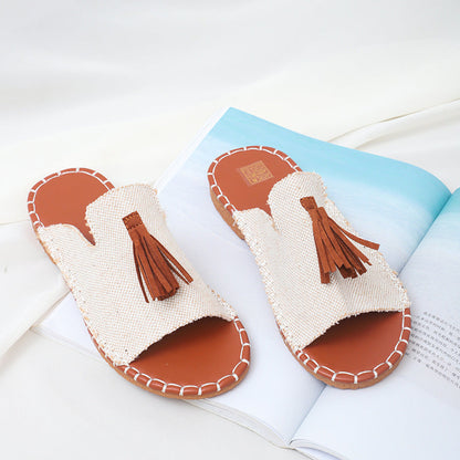 Fashionable Tassel Flat Beach Sandals