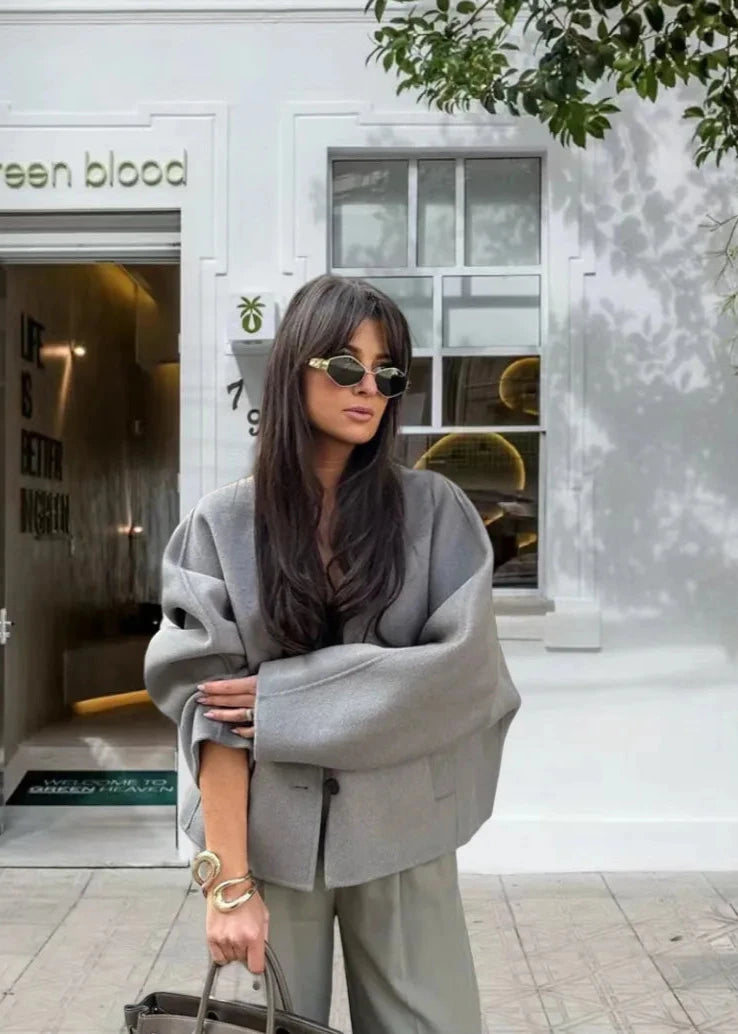 Minimalist V-neck Woolen Coat