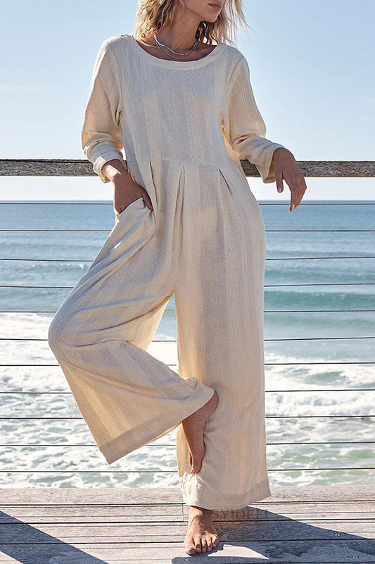 Multicolor Loose Round Neck Wide Leg Jumpsuit