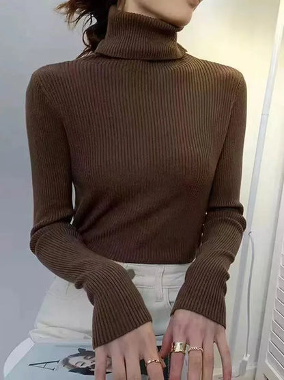 New Pullover Turtleneck Sweater Autumn Long Sleeve Slim Elastic Korean Simple Basic Jumper Color Top