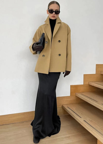 Classic Double-breasted Camel Wool Coat