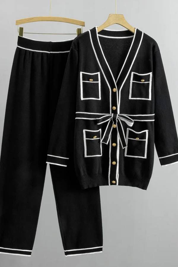 Color Contrast Two-piece Sweater Suit