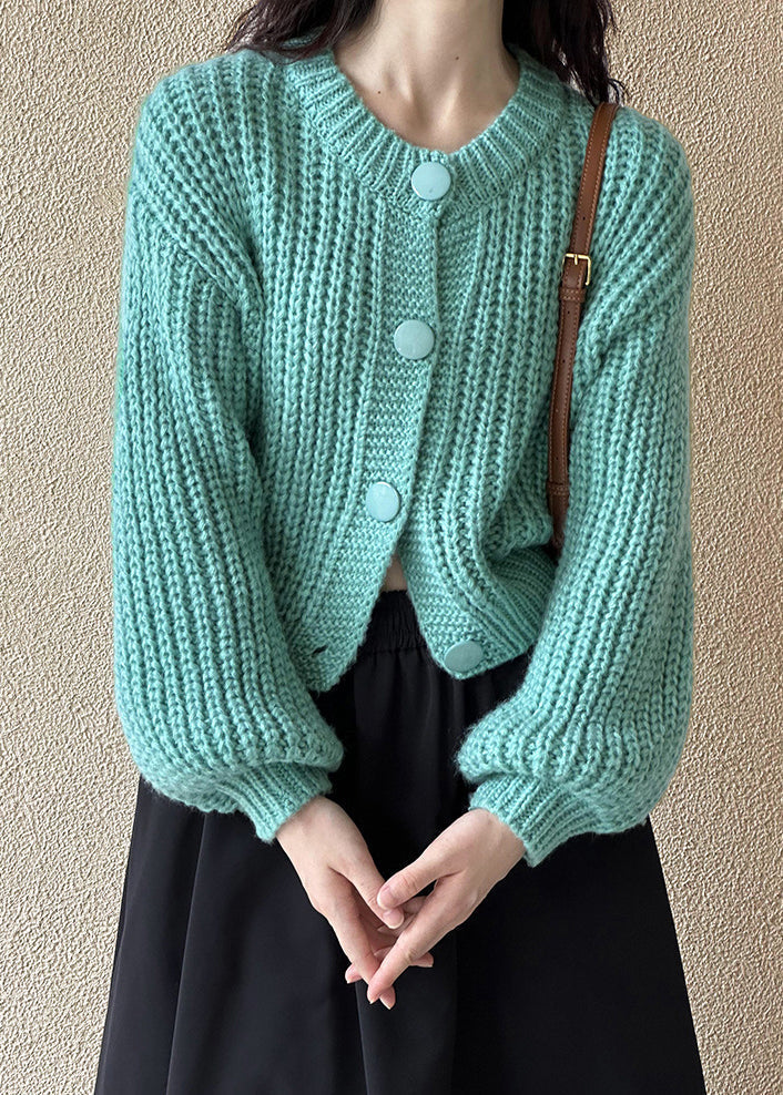 Simple Blue Button Cozy Cotton Knit Cardigan Long Sleeve Af1066