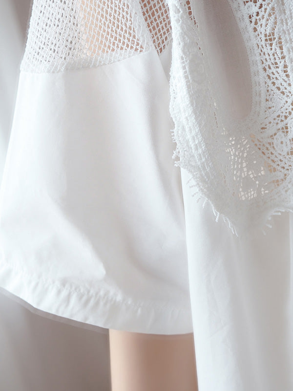 Original Lace Split-side Short Sleeve A-line Mini Dress