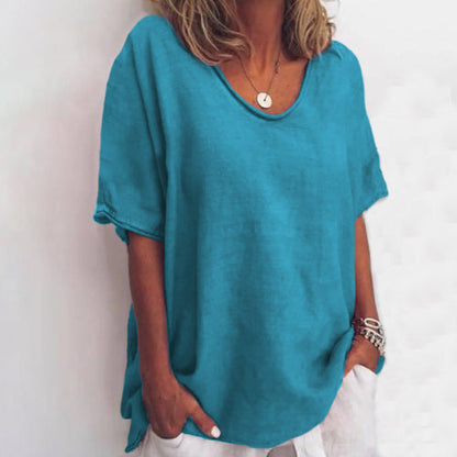 Color V-neck Short-sleeved T-shirt