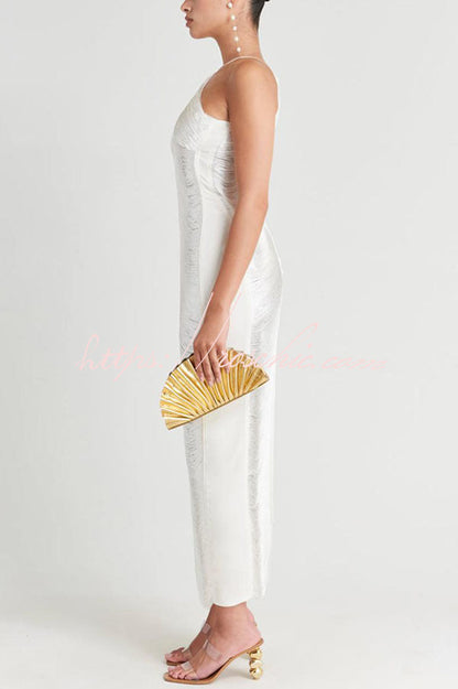 Allnight Metallic Halterneck Backless Fringed Slit Maxi Dress