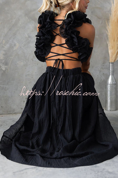 Luxe Lady Ruffle Detail Back Lace-up Elastic Waist Maxi Dress