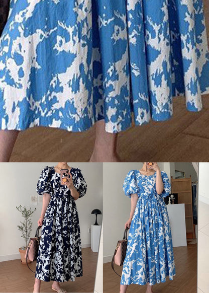 Black Square Collar Print Cotton Long Dress Summer Qp005