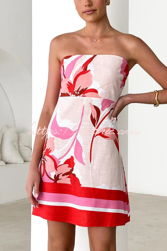 Print Strapless Backless Mini Dress