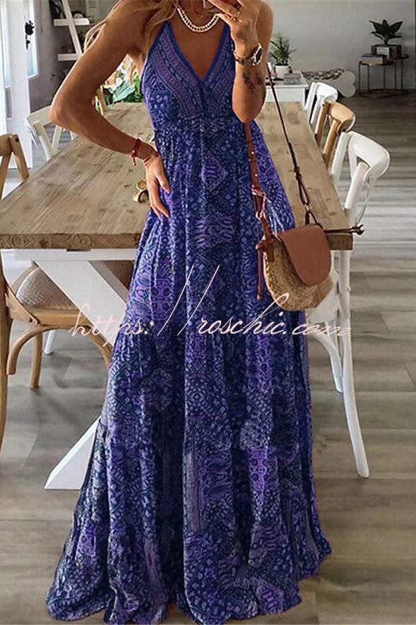 Celeste Printed Strap Elastic Waist Maxi Dresses
