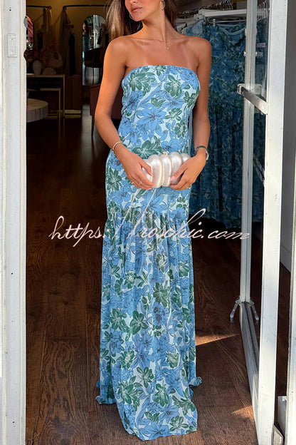 Print Strapless Fitted Slit Maxi Dress
