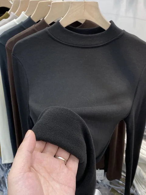 Basic Pure Cotton White T-shirt for Slim Top ’s Half Turtleneck Long Sleeve T-shirts