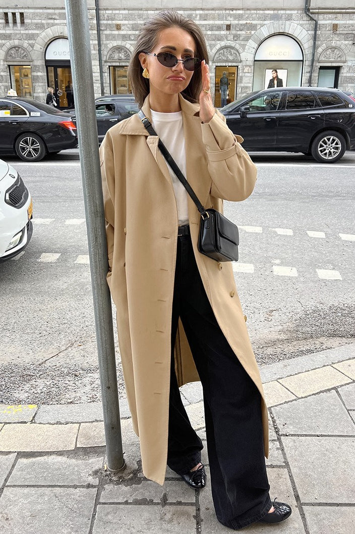Khaki Longline Double Breasted Overcoat