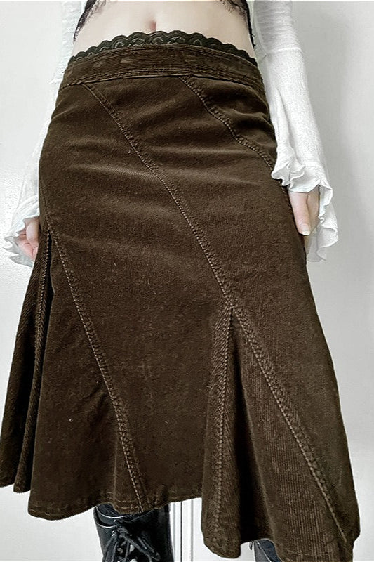 Lace Trim Colorblock A-line Skirt
