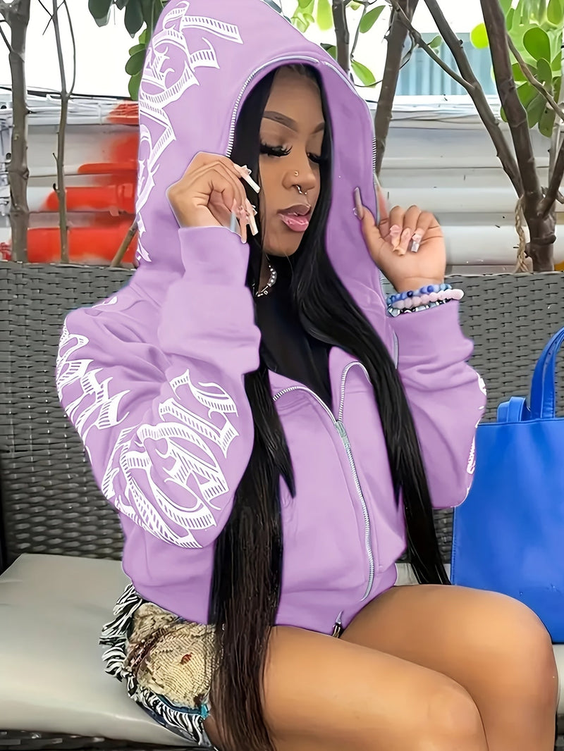 Letter Print Long Sleeve Zip Up Hoodies Rg2041