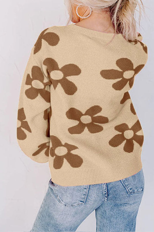 Print Knitted Long Sleeve Pullover Sweater