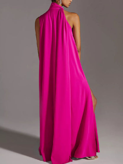 Sleeveless Color Split-side Round-neck Maxi Dresses