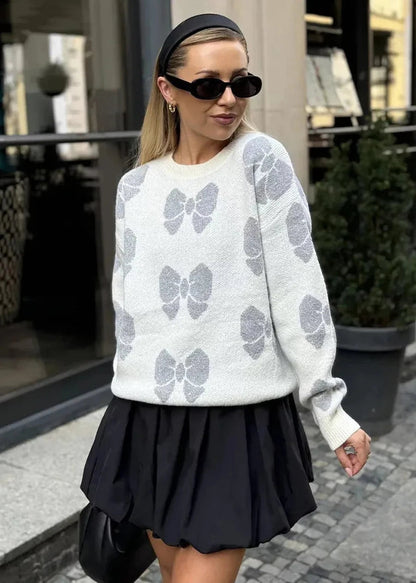 Butterfly Print Knit Pullover - Cozy Sweater for