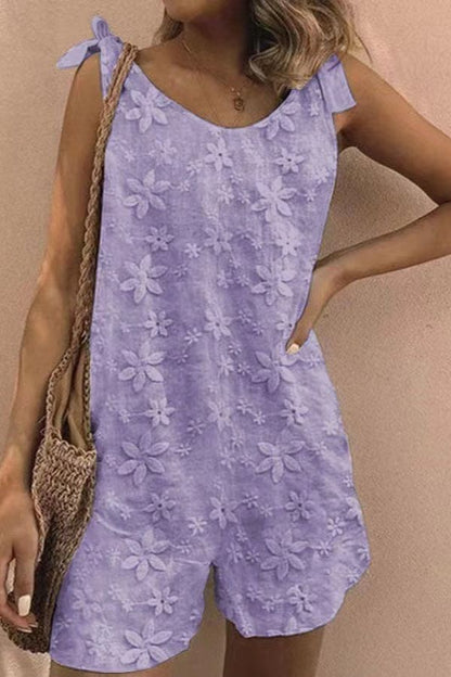 Embroidered Lace-up Tank Top Romper