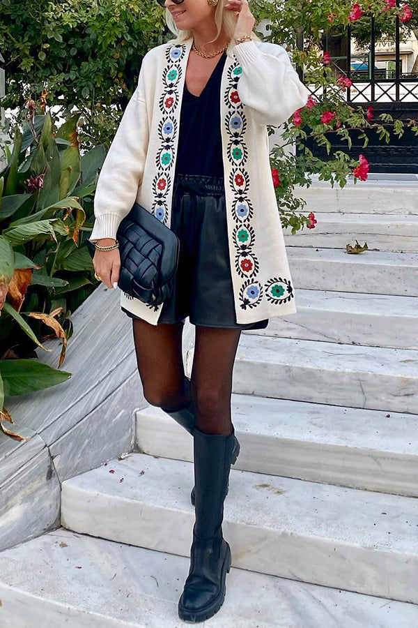 Off-white Knitted Cardigan With Embroidery Detail