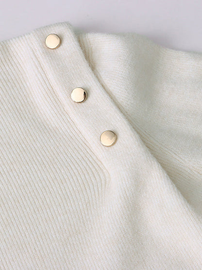 Grey High-neck Buttoned Decor Long Sleeve Knit Sweater An1050