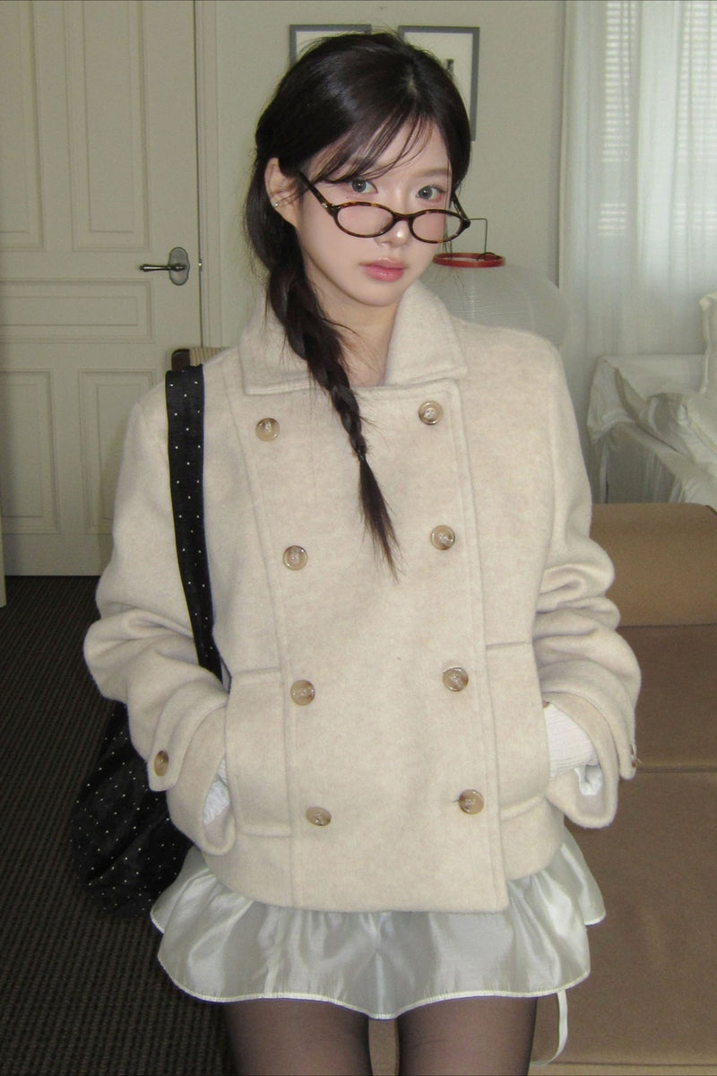 Preppy Fleece-lined Wool Blend Short Coat