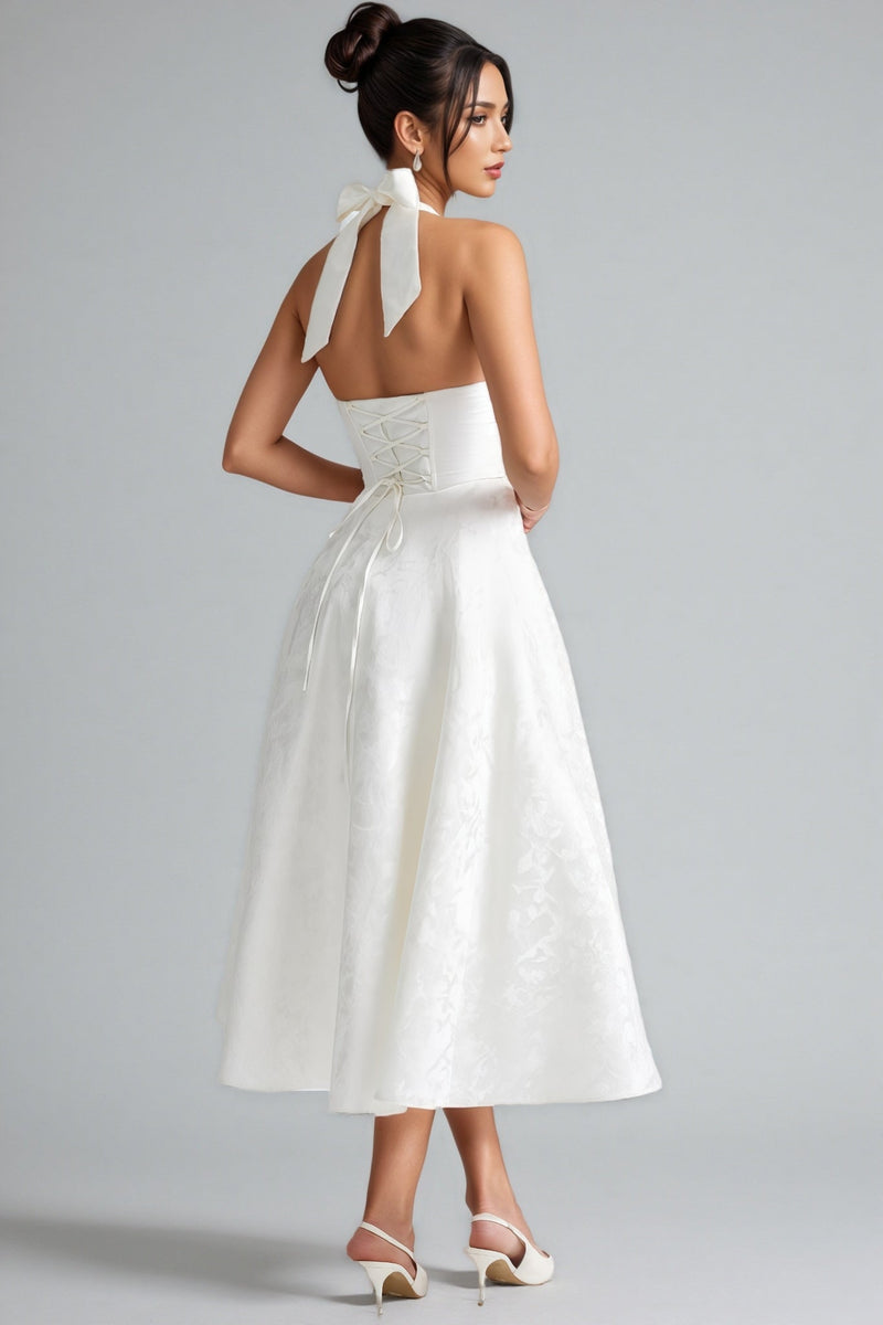 Effiy White Tie-neck Midi Dress