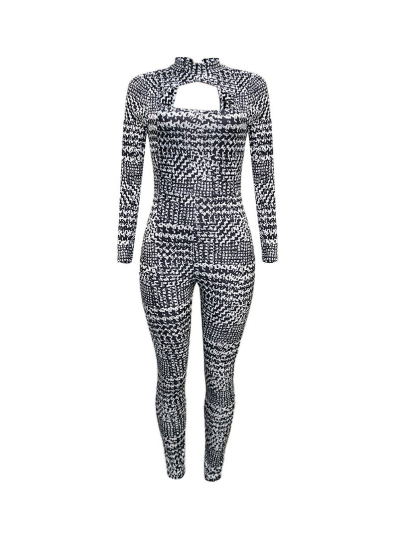 Houndstooth Cut Out Skinny Jumpsuit Bo2152