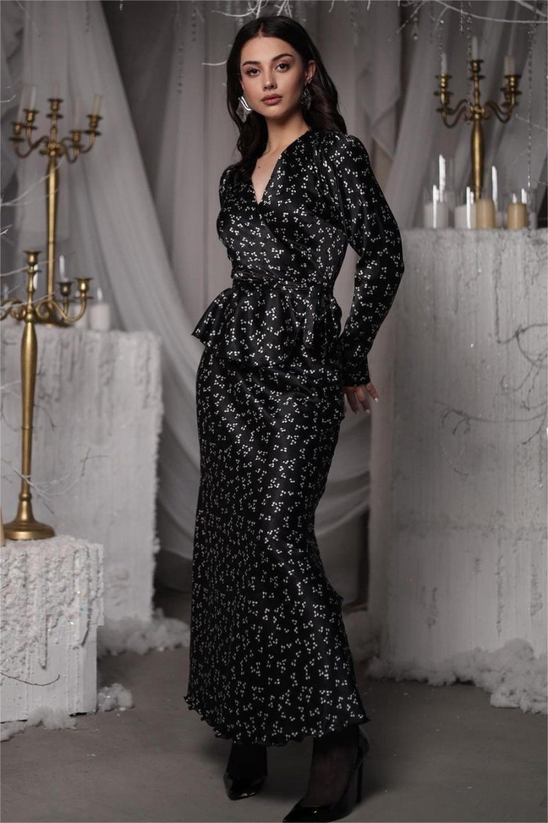Eileen Wrap Lace-up Blouse & Maxi Skirt Set