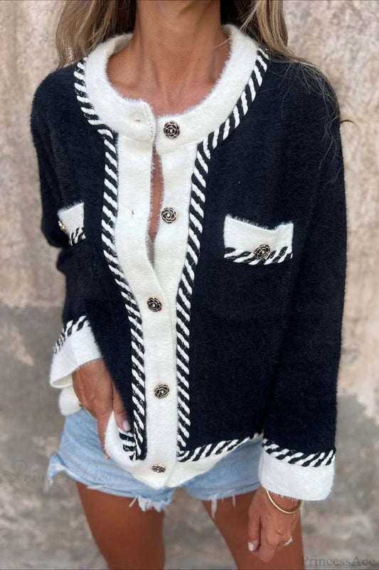 Color Block Button Pocket Wool Coat