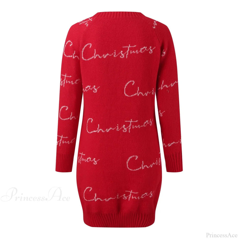 Full Sleeve O-neck Jacquard Dress Christmas Sweater