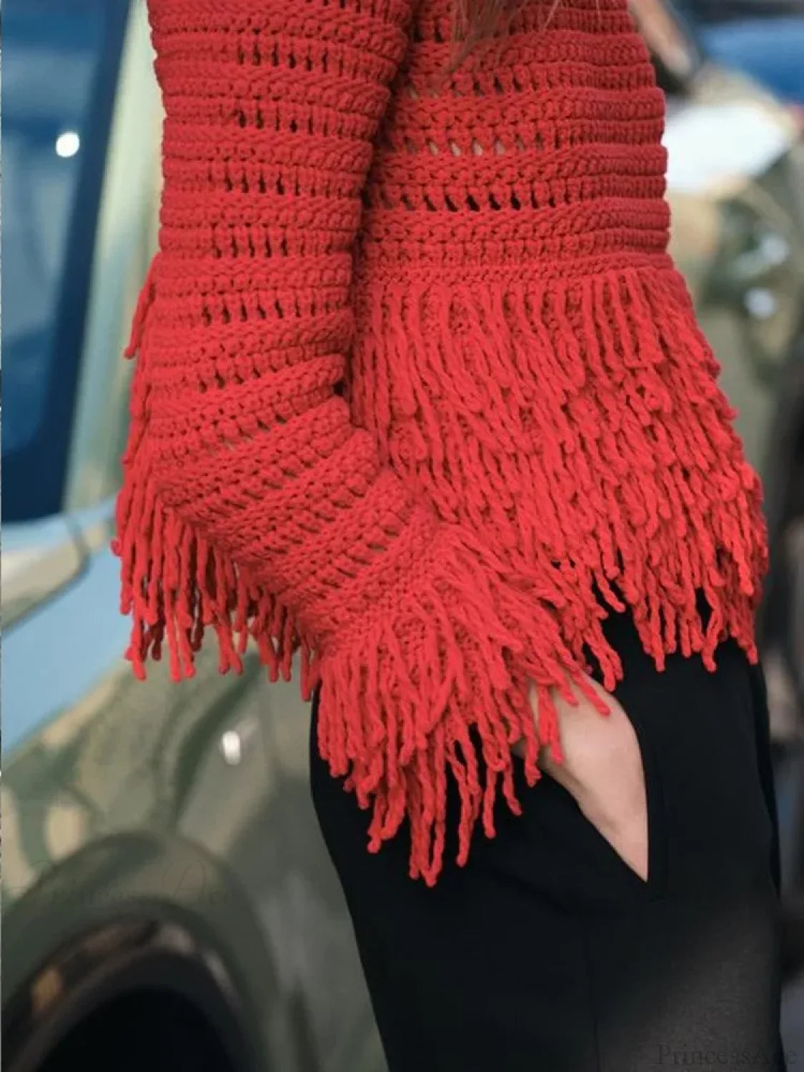 Hollow Out Long Sleeve O-neck Red Christmas Sweater