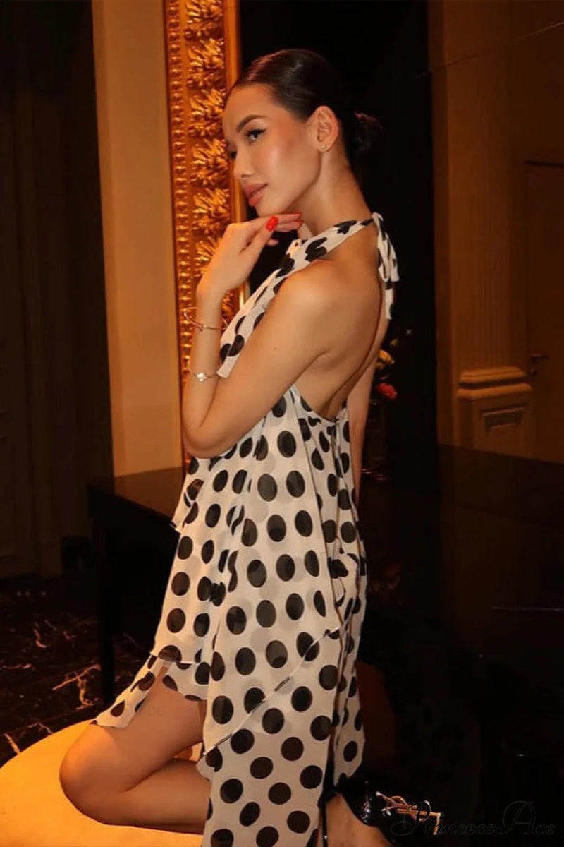 Polka Dot Halter Sleeveless Maxi Dress