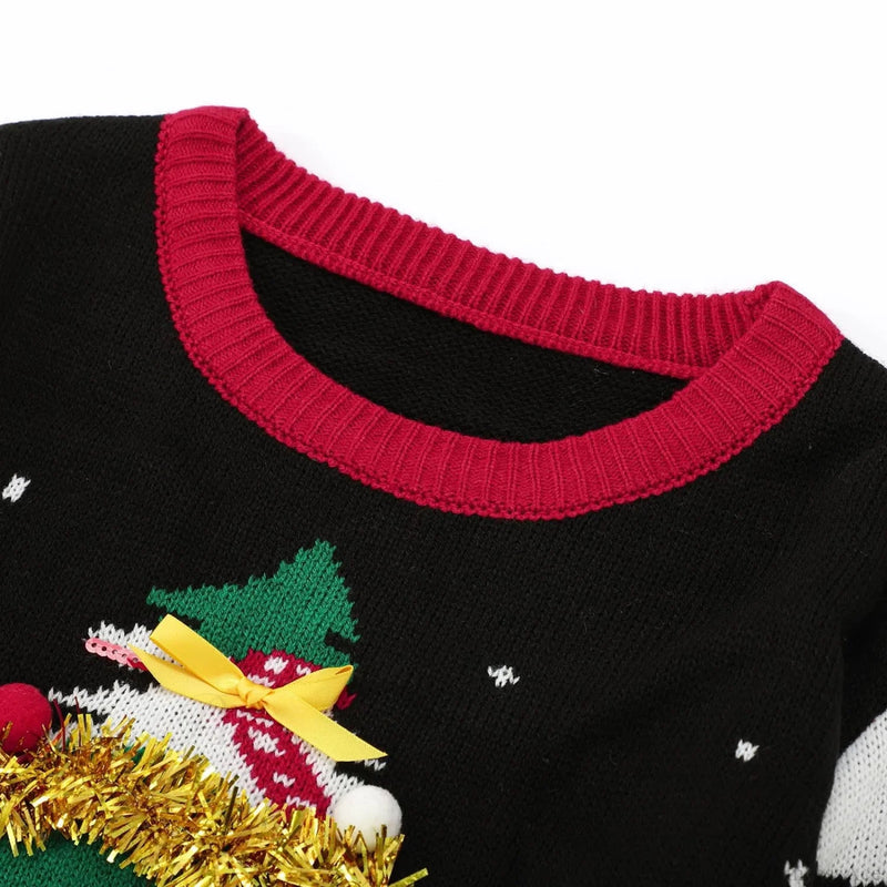 Red O-neck Loose Pullover New Year Christmas Sweater