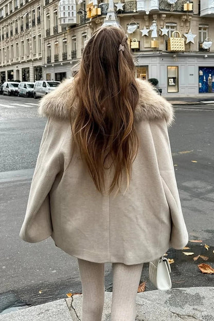 Relaxed Faux Fur Collar Single-breasted Coat