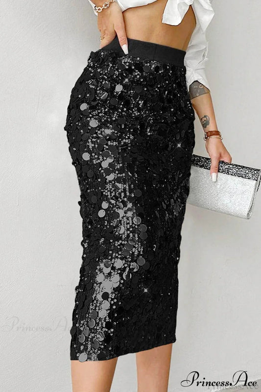 Sequin High-waist Bodycon Midi Skirt