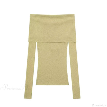Slim Green Off-shoulder Long Sleeve Female Christmas Sweater
