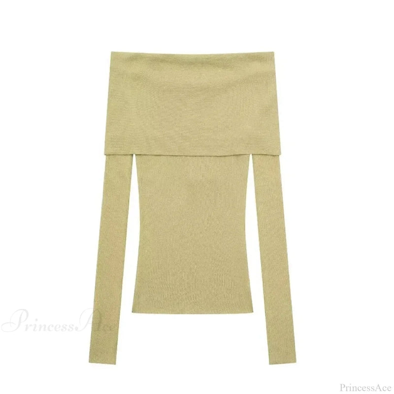 Slim Green Off-shoulder Long Sleeve Female Christmas Sweater