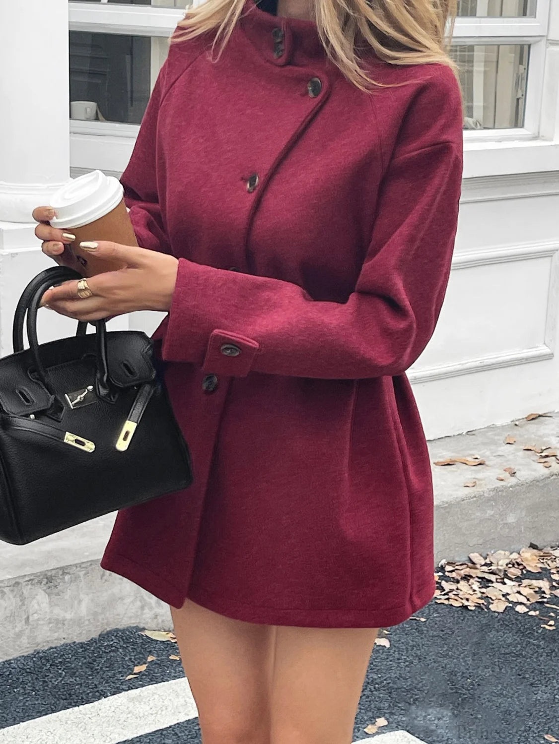 Color Belted Wool Blend Coat