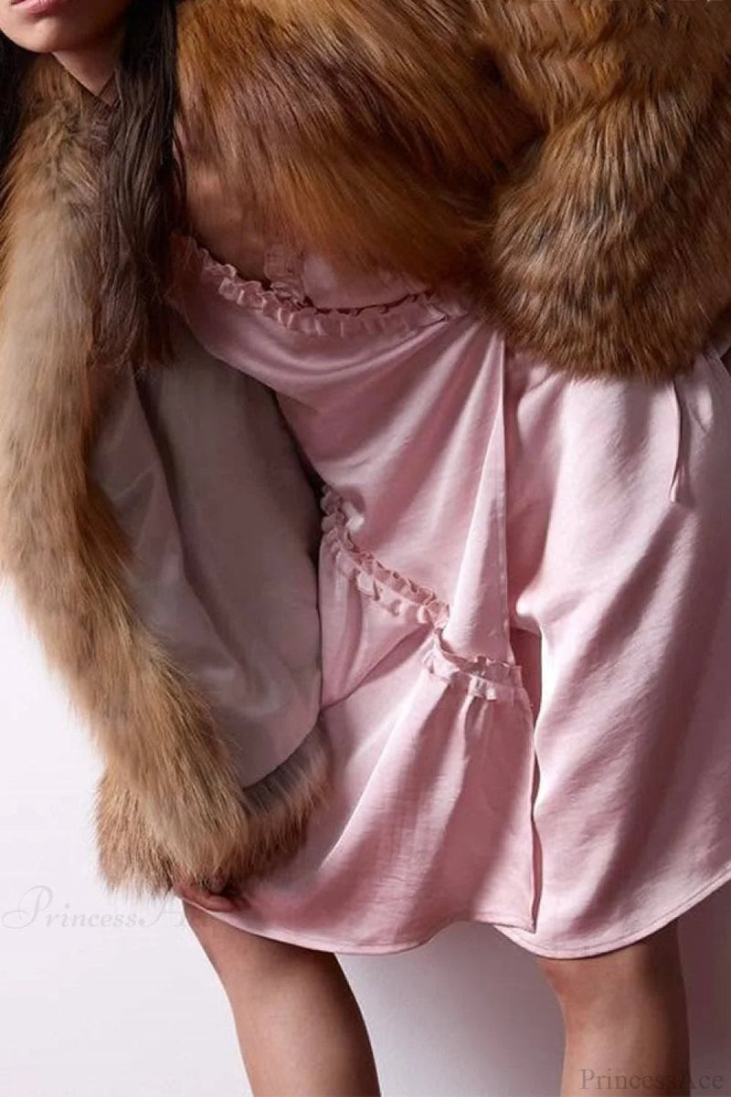Color Faux Fur Long Sleeve Coat