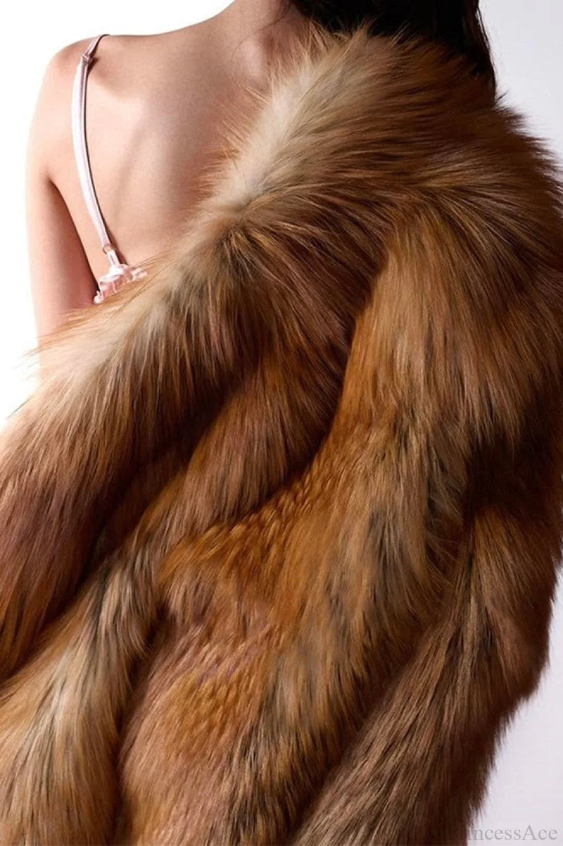 Color Faux Fur Long Sleeve Coat