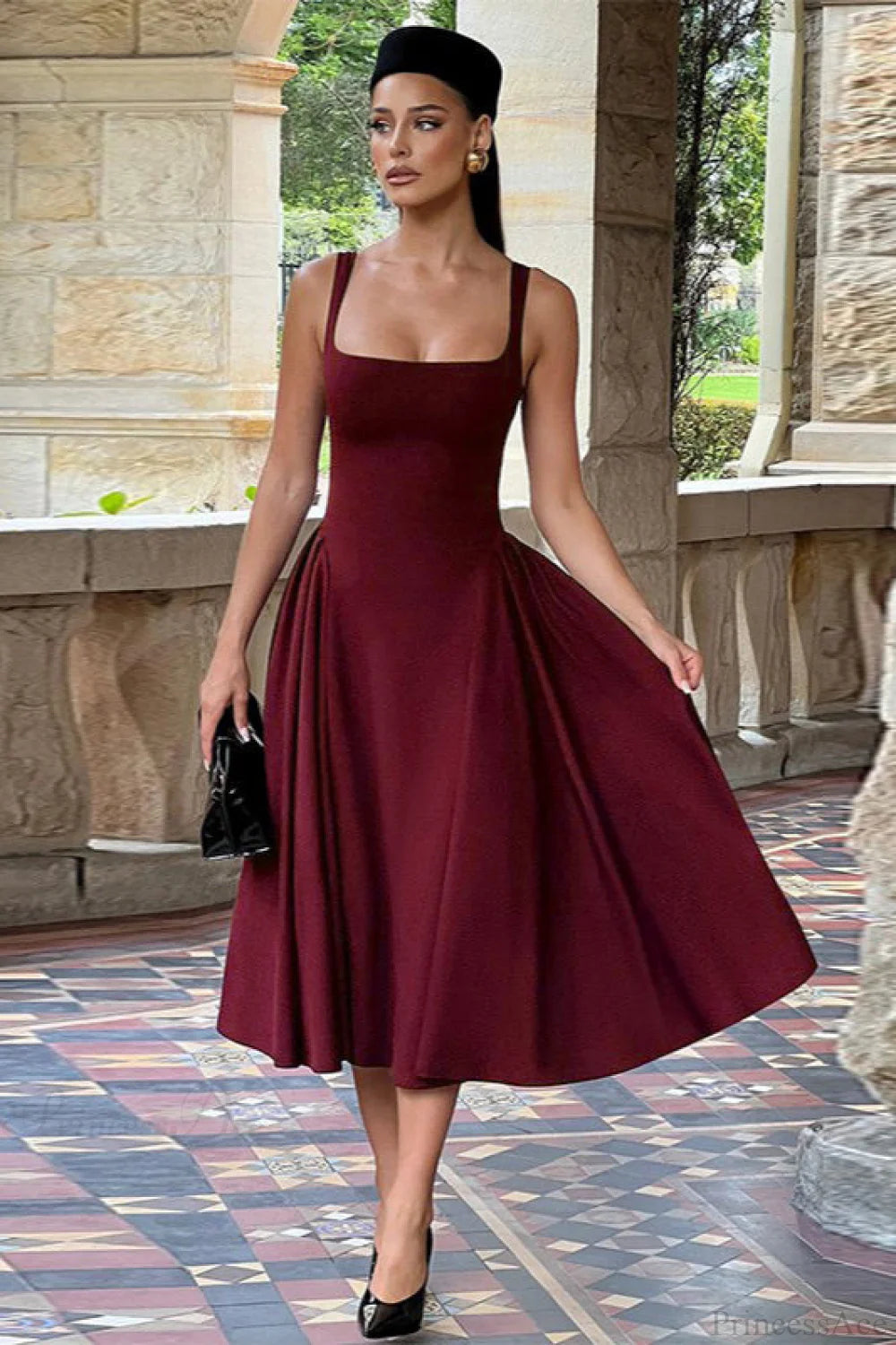 Square Neck Backless Fitted Cami Maxi Dress
