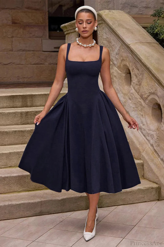 Square Neck Backless Fitted Cami Maxi Dress
