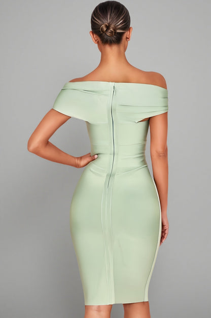 Keira Light Green Open-shoulder Maxi Dress